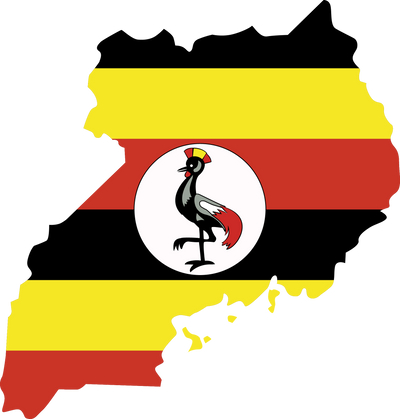 Uganda map city vector style color of country flag.